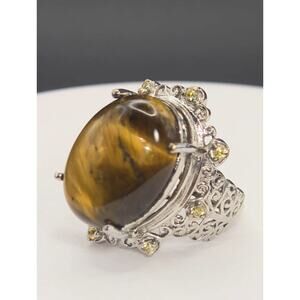 Karis STS Tigers Eye & Peridot Large Statement Womens Size 7 Ring Excellent Cond